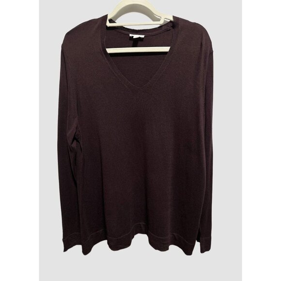 J. Jill Silk and Cotton Deep Plum V-Neck Sweater Size XL Lightweight Soft Knit - Picture 1 of 9